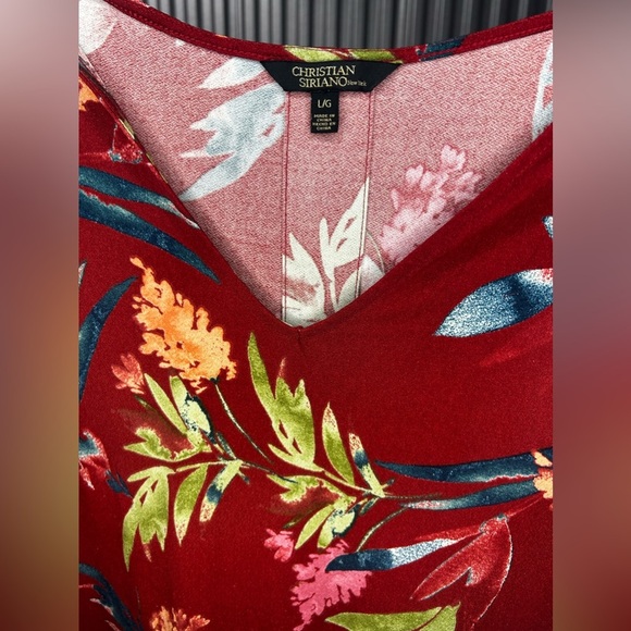 Women’s Christian Siriano Red Polyester Spandex Floral MIDI Dress Size Large - Picture 3 of 6